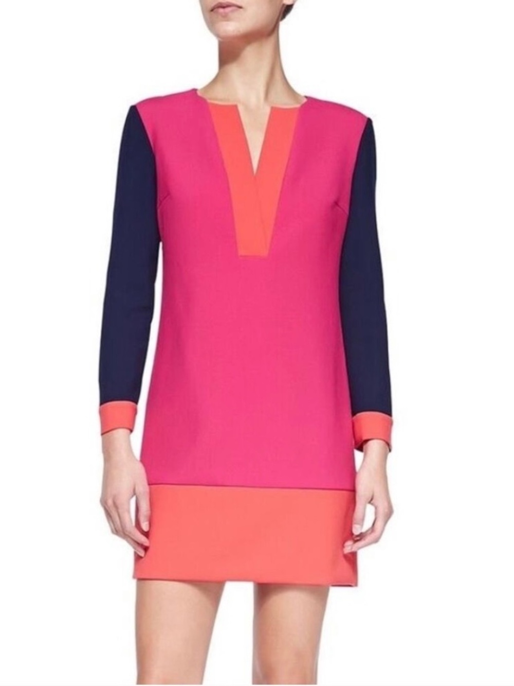 Diane von Furstenberg Millie Long-Sleeve Colorblock Mini Dress